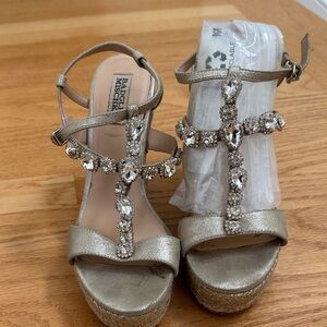 Badgley Mischka Gold Embellished Platforms